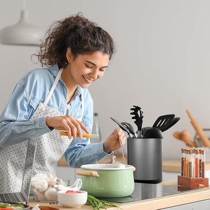 Kitchen Utensil Holder for Countertop 360° Rotating Utensil Caddy Extra Large Utensil Crock Cooking Utensil Holder for Kitchen Counter (Dark Grey) - Image 2