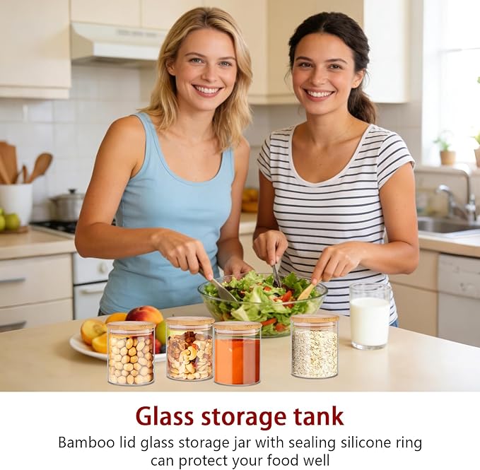 SLifeJars - Glass Jars with Bamboo Lids 16 oz, 12pcs Glass Food Storage Jars with Rewritable Labels, Bamboo Lid Jar for Kitchen Storage, Food Storage Containers with Lids for Herbs - Image 6
