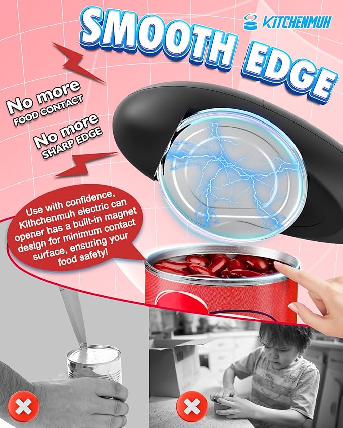 One Touch Electric Can Opener Fits Almost All Can Sizes for Seniors with Arthritis, Hand Held Battery Operated Can Opener with Smooth Edge, Food Safe Kitchen Gadgets Automatic Can Opener for Kitchen - Image 6