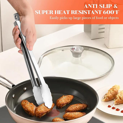 Kitchen Tongs for Cooking - 7 Inch & 9 Inch & 12 Inch Heat Resistant Stainless Steel Metal Locking Tong, BBQ Tongs Grill Tong for Cooking, Grilling, BBQ/Barbecue, Food (7+9+12inch)