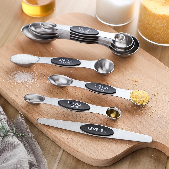 Magnetic Measuring Spoons Set of 9 Stainless Steel Dual Sided Stackable Teaspoon Tablespoon Nesting Measuring Spoon for Measuring Dry and Liquid Ingredients Fits in Spice Jar - Image 6