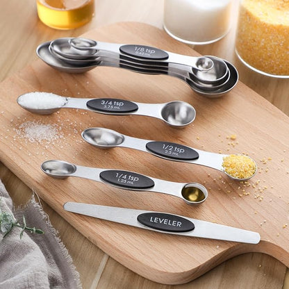 Magnetic Measuring Spoons Set of 9 Stainless Steel Dual Sided Stackable Teaspoon Tablespoon Nesting Measuring Spoon for Measuring Dry and Liquid Ingredients Fits in Spice Jar - Image 6
