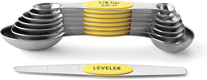 Spring Chef Yellow Stainless Steel Magnetic Measuring Spoons Set of 8 with Leveler, Dual Sided Metal Teaspoon & Tablespoon Measuring Spoons, Kitchen Gadgets for Baking & Cooking, Fits in Spice Jars - Image 8
