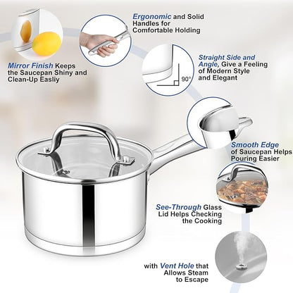 TeamFar Saucepan, 3 qt Stainless Steel Sauce Milk Pan & Lid with Tri-ply Bottom, Home/Kitchen Induction Pot for Cooking/Boiling/Warming/Stewing, Healthy & Heavy Duty, Dishwasher Safe - Image 3