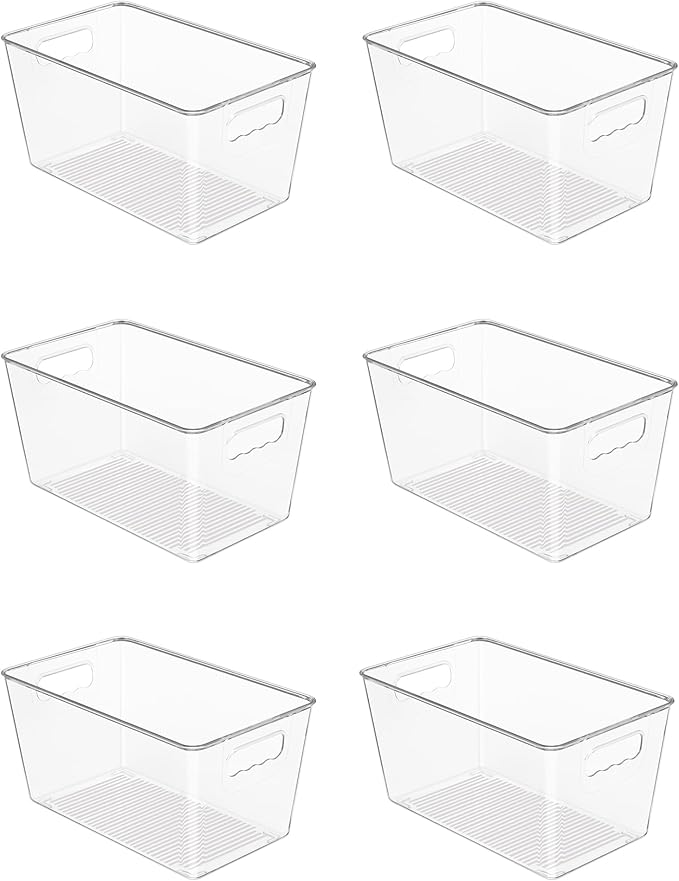 Vtopmart 6 Pack Clear Storage Bins, Pantry Cabinet Organizer Bins with Handle for Pantry Organizer and Storage, Plastic Bins for Fridge, Cabinet, Kitchen, Countertops, Cupboard, Freezer, Medium by Vtopmart