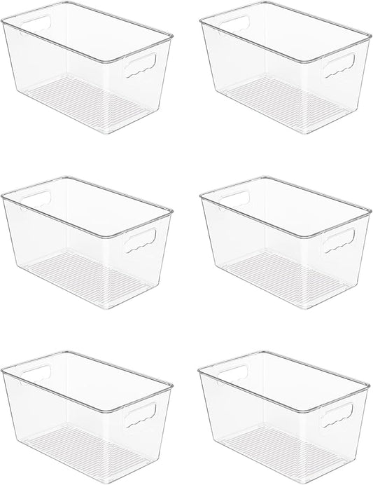 Vtopmart 6 Pack Clear Storage Bins, Pantry Cabinet Organizer Bins with Handle for Pantry Organizer and Storage, Plastic Bins for Fridge, Cabinet, Kitchen, Countertops, Cupboard, Freezer, Medium by Vtopmart