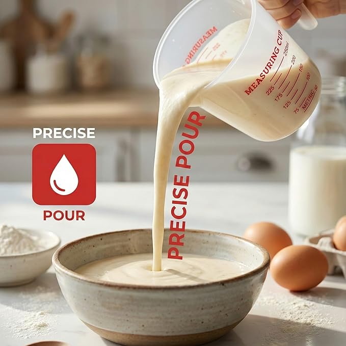 8 Pcs 1 Cup Capacity Plastic Measuring Cup, 8 Oz/250 ml Clear Graduated Measuring Cups Plastic Mug with Spout and Handles Ounce and Ml Cup Marking for Recipe Ingredient, Flour, Water, Liquid