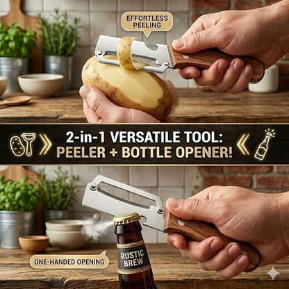 2 Pack Multifunctional Vegetable Peeler, Peelers for Kitchen with Bottle Opener, Zero Snag Wooden Peeler, 2 in 1 Stainless Steel Peeler with Wooden Handle, Potato, Fruit, Pumpkin - Image 2