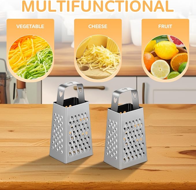 ABOOFAN 6Pcs Mini Box Graters, 4-Sided Stainless Steel Cheese Grater & Zester for Ginger, Garlic and Spices, Portable Small Kitchen Gadgets