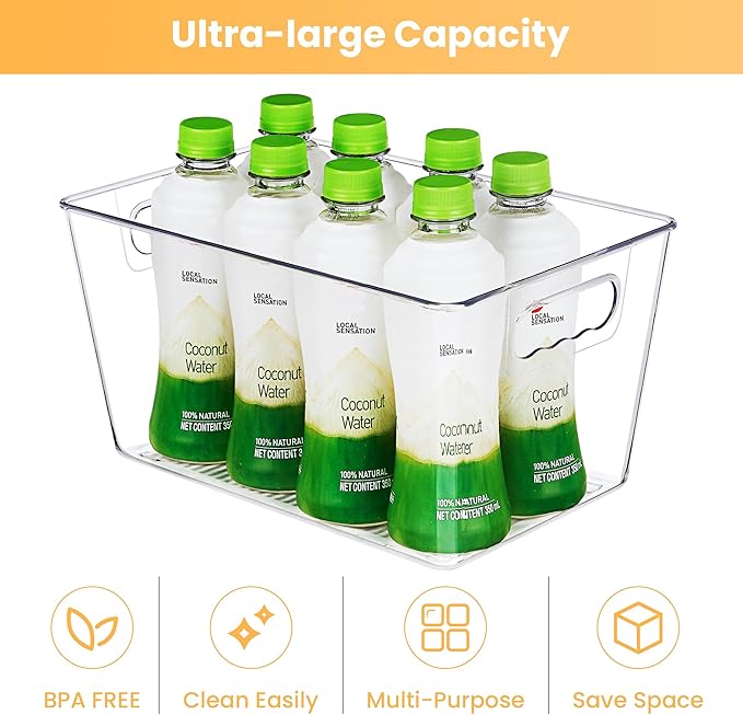 YIHONG Clear Plastic Storage Organizer Bins, 4 Pack Pantry Food Storage Bins with Handle for Kitchen,Refrigerator, Freezer,Cabinet Organization and Storage - Image 6