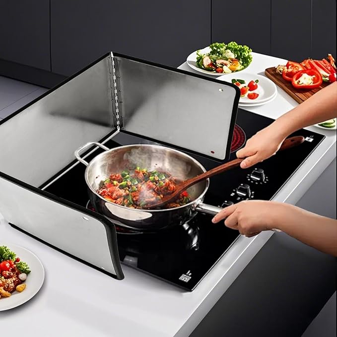 Large 3 Sided Splatter Guard for Frying Stove Top,Oil Splash Guard Cooking for Stove,Non Stick Foldable Splatter Screen for Stove Top (Silver) - Image 7