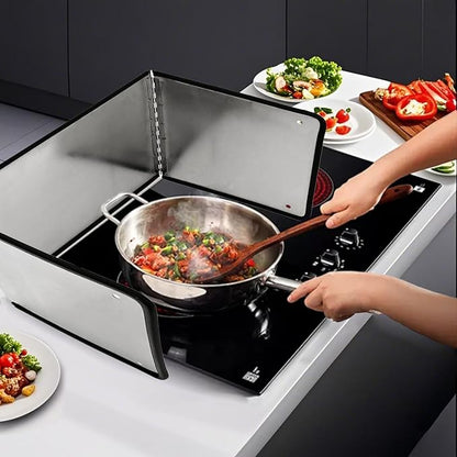 Large 3 Sided Splatter Guard for Frying Stove Top,Oil Splash Guard Cooking for Stove,Non Stick Foldable Splatter Screen for Stove Top (Silver) - Image 7