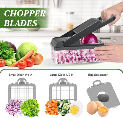 HomeHacks Vegetable Chopper Vegetable Cutter, 12 in 1 Kitchen Gadget, Dicer, Slicer, Onion Cutter, Salad, Cheese Grater & Egg Separator - Multi-Functional Veggie Chopper Lid with Handle (Grey) - Image 2