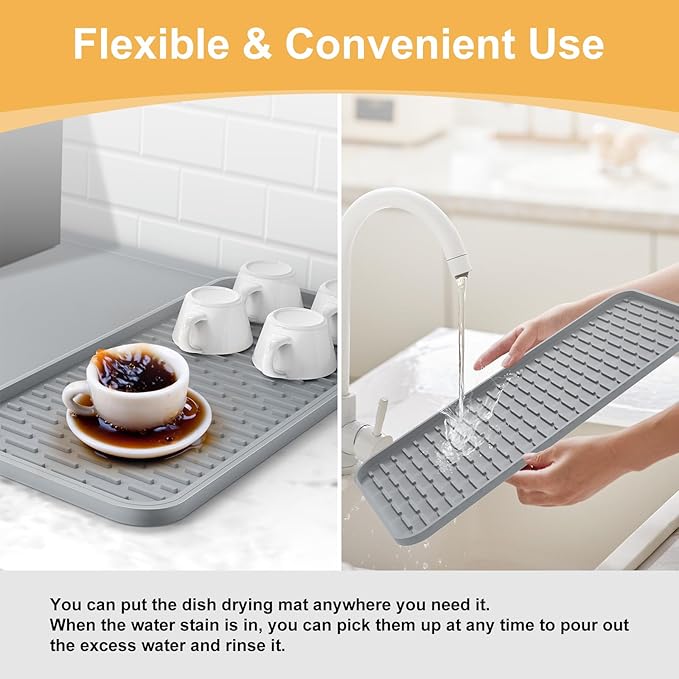 Silicone Coffee Mat, 24'' x 16'' Bar Mat with Detachable Dish Drying Mat for Countertops, Fits Under Coffee Maker, Machine, Espresso Machine, Dish Rack - Image 4