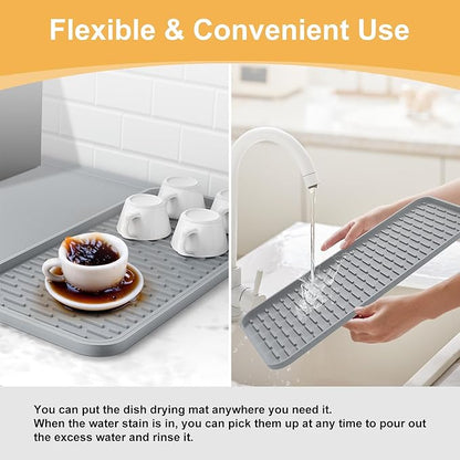 Silicone Coffee Mat, 24'' x 16'' Bar Mat with Detachable Dish Drying Mat for Countertops, Fits Under Coffee Maker, Machine, Espresso Machine, Dish Rack - Image 4