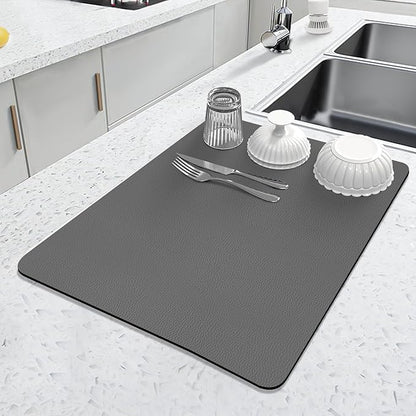 LOPNUR Kitchen Dish Drying Mat, 18"x16" Small Dish Drying Mats for Kitchen Counter, Diatomite Coffee Mat, Super Absorbent Dish Drying Pad, Heat Resistant Mat with Anti-slip Rubber Backed, Grey by LOPNUR