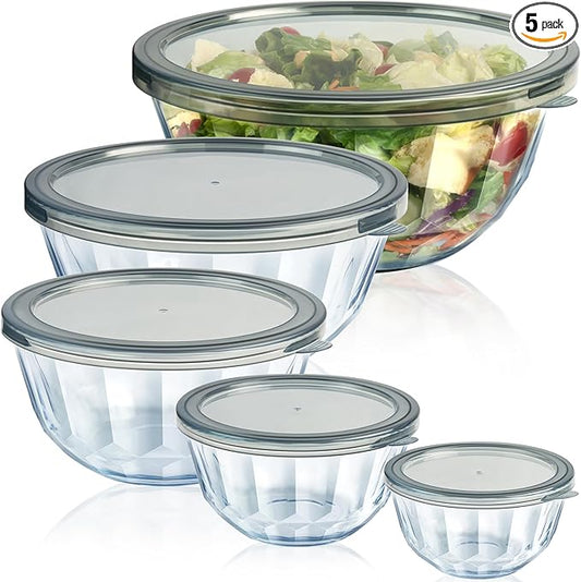 Freshmage Mixing Bowls with Airtight Lids Sets, 5 Packs Thick Glass Nesting Bowls for Kitchen Baking, Meal Prepping, Bpa Free, Dishwasher Safe, 0.5/0.8/1.6/2.7/4.4 Qt by Freshmage