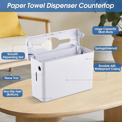 Paper Towel Dispenser Countertop, Large Capacity 200 Sheets, Non-Slip Base, Paper Towel Dispenser Compatible with Multifold, Z-Fold Towels, Ideal for Bathroom, Kitchen & Commercial Use
