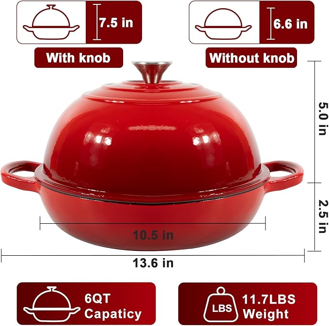 AHJ 6QT Dutch Oven For Bread Baking, Enameled Cast Iron Dutch Oven Pot with Lid, Multi-Functional Bread pan, Sourdough Baking Supplies with Proofing Basket, Cast Iron Bread Oven, Silicone Sling & Gloves. - Image 2