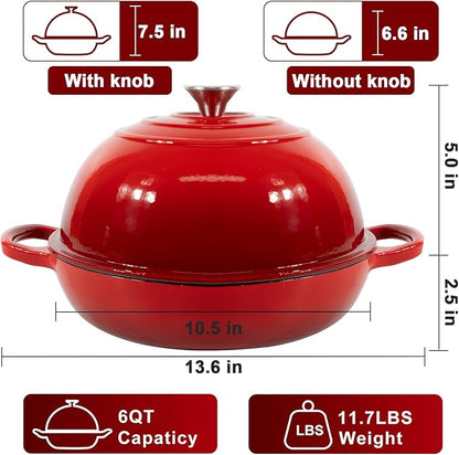 AHJ 6QT Dutch Oven For Bread Baking, Enameled Cast Iron Dutch Oven Pot with Lid, Multi-Functional Bread pan, Sourdough Baking Supplies with Proofing Basket, Cast Iron Bread Oven, Silicone Sling & Gloves. - Image 2