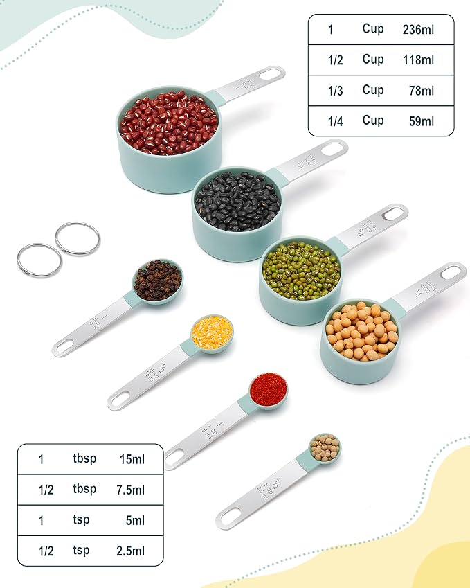 Measuring Cups and Spoons Set of 8 Pieces, nesting measuring cups for Measuring Dry or Liquid Ingredients, Stainless Steel Handle, Kitchen Gadgets for Cooking & Baking - Image 2