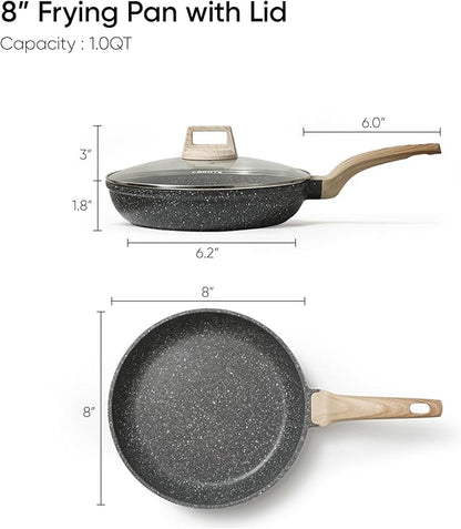 CAROTE Non Stick Frying Pan Skillet, 8" Nonstick Fry Pan with Glass Lid, Egg Pan Omelet Pans, Granite Cookware, PFOA Free (Classic Granite, 8-Inch) - Image 2