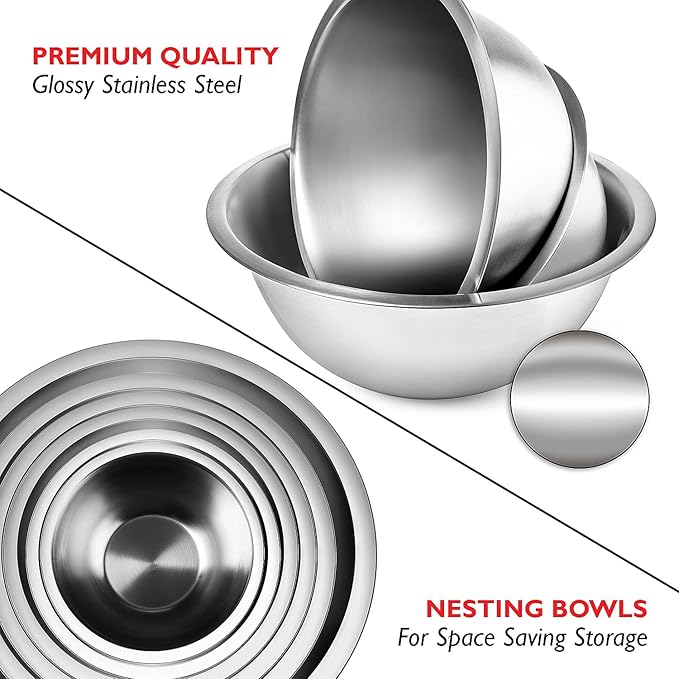 EATEX Stainless Steel Mixing Bowls with Measuring Cups & Spoons Set of 14 - Dishwasher Safe Nesting Mixing Bowl Set for Cooking, Baking & Meal Prep Non-Slip Premium Bowls - Image 6