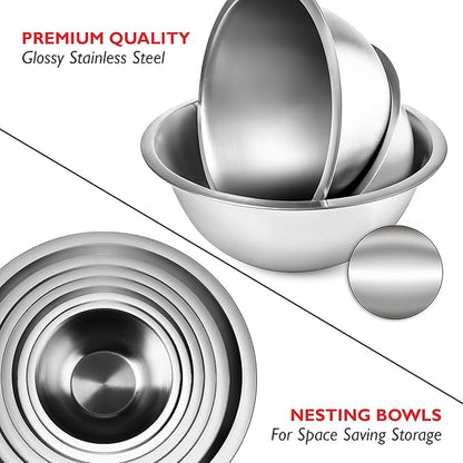 EATEX Stainless Steel Mixing Bowls with Measuring Cups & Spoons Set of 14 - Dishwasher Safe Nesting Mixing Bowl Set for Cooking, Baking & Meal Prep Non-Slip Premium Bowls - Image 6