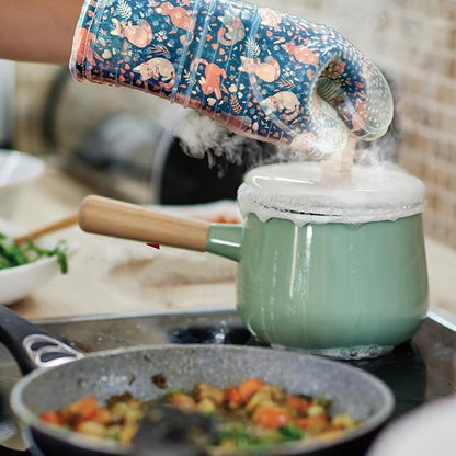 Oven Mitts Set of 2 with Transparent Clear Silicone Shell and Nice cat Printing Cotton Lining, Heat Resistant to 500 F Kitchen Oven Gloves Pot Holder for Cooking (Navy, Cat, Oven Mitts) - Image 4