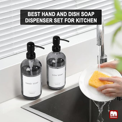 GMISUN Black Soap Dispenser, 2 Pack Hand Soap Dispensers for Bathroom, 17 Fl Oz Dish Soap Dispenser for Kitchen with Stainless Steel Pump, Modern Liquid Soap Bottle Set - Image 6