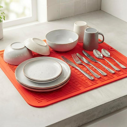 MicoYang Silicone Dish Drying Mat for Multiple Usage,Easy clean,Eco-friendly,Heat-resistant Silicone Mat for Kitchen Counter or Sink,Refrigerator or Drawer Liner Orange XL 18 inches x 16 inches - Image 6