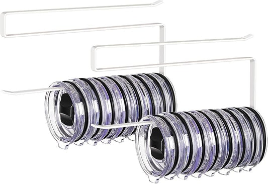 2 Pack Tumbler Lid Organizer, Horizontal Tumbler Lid Storage Hook to Hold Up 20 Lids, Space Saving Cup Lid Holders Under Cabinet Tumbler Lid Hook for Kitchen Organizer, Paper Towel Rack Hanger (White) by JOLENSOY
