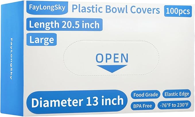 100 Boxed Bowl Covers Bread Proofing Large Plastic Wrap for Food Shower Caps for Sourdough Bread Baking Rising Elastic Reusable BPA Free Food Grade (Diameter 13") by FAYLONGSKY