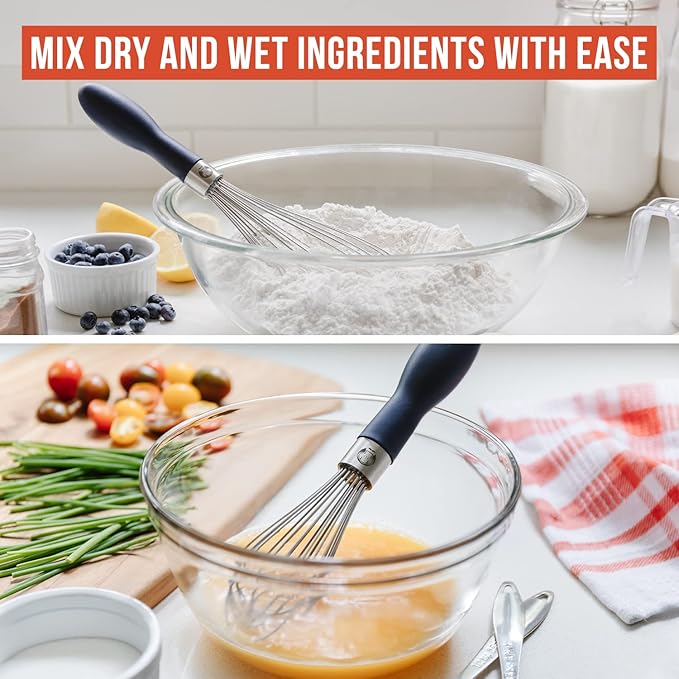 Chef Pomodoro 3-Piece Kitchen Whisk Set, Stainless Steel Whisks for Cooking, Wisk Kitchen Tool, Thick Wire Whisk Set, Wisking Tool for Cooking, Blending, Whisking, Beating and Stirring - Image 5