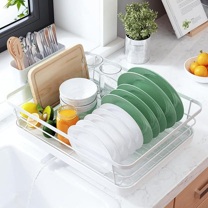 Kitsure Dish Drying Rack for Kitchen Counter, Stainless Steel Sink Organization and Storage Essentials with Cutlery Holder, Home and Appartment Decor, 12''W x 15.5''L, White by Kitsure