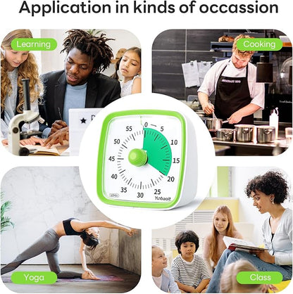 Yunbaoit Visual Timer with Night Light, 60-Minute Countdown Timer for Kids and Adults, Silent Classroom Timer, Time Management Tool for Home, School, or Work (Light Green)