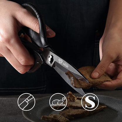 MITSUMOTO SAKARI Japanese Kitchen Scissors, Heavy Duty Poultry Shears, Detachable Titanium Plated Stainless Steel Utility Food Scissors for Meat, Chicken Bone and Herbs - Image 4