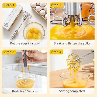 Upgraded Stainless Steel Semi-Automatic Whisk - Easy to Use Whizzy Whisk, Versatile Wisker Tool for Cooking, Kitchen Essential Egg Beater for Baking, Whisking, Beating & Stirring (10+12in） - Image 3