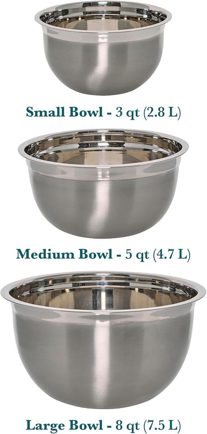 Chicago Metallic Stainless Steel Bowls, Versatile Nesting Mixing Bowls for Every Kitchen Task, Set of 3 - Image 2
