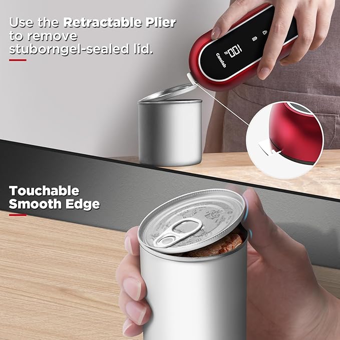 Canslab Turbo - Auto Shut Off Rechargeable Electric Can Openers - LED Battery Display USB Automatic Can Openerfor Kitchen for Seniors with Arthritis - One Touch Side Cut Can Opener Smooth Edge, Red - Image 6