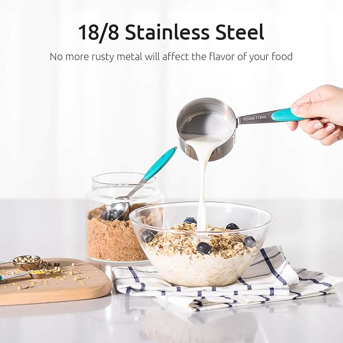 Measuring Cups : U-Taste 18/8 Stainless Steel Measuring Cups and Spoons Set of 10 Piece, Upgraded Thickness Handle (Teal) - Image 3