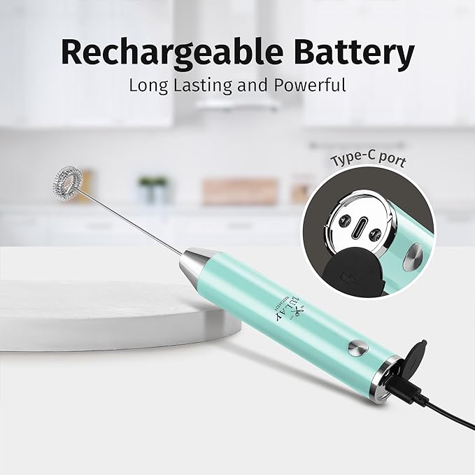 Zulay Kitchen Rechargeable Milk Frother Handheld Lux - Powerful 2-Speed Motor, Waterproof, 2000mAh Battery - Drink Mixer for Latte, Cappuccino, Matcha & Protein Powder - Sky Blue - Image 7