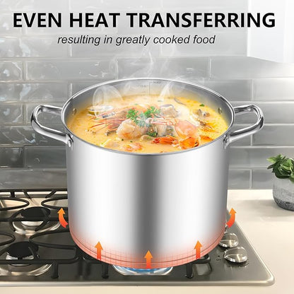TeamFar Stainless Steel Stock Pot, 14QT Tri-ply Bottom Stockpot Large Cooking Soup Pot with Lid, for Induction Gas Electric Glass Tops, Non Toxic & Sturdy, Straight Sidewall & Various Stovetops Safe - Image 5
