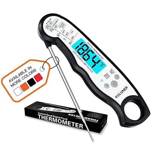KULUNER TP-01 Waterproof Digital Instant Read Meat Thermometer with 4.6 Folding Probe Backlight Calibration Function for Cooking Food Candy, BBQ Grill, Liquids,Beef(White) by KULUNkitchentoolstheperfectcookingexpert