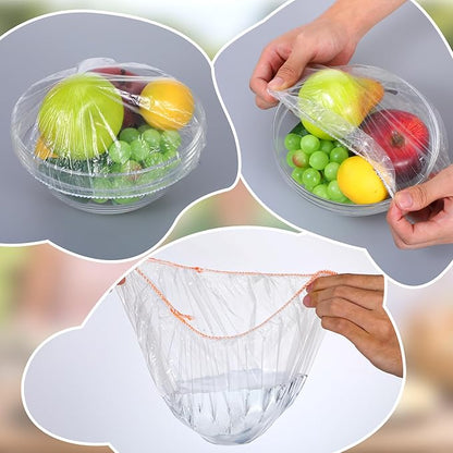 200 Pcs 6 Size Plastic Bowl Covers with Elastic Bulk, Reusable Bowl Covers Disposable Food Storage Plastic Wrap for Kitchen Leftovers Outdoors Picnic (Vivid Colors)