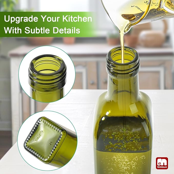 GMISUN Olive Oil Dispenser Bottle 1 Pack, Olive Oil Dispenser for Kitchen 17oz, Glass Cooking Soy Sauce Bottle Container Cruet with Plastic Pourer Spout, Green - Image 6