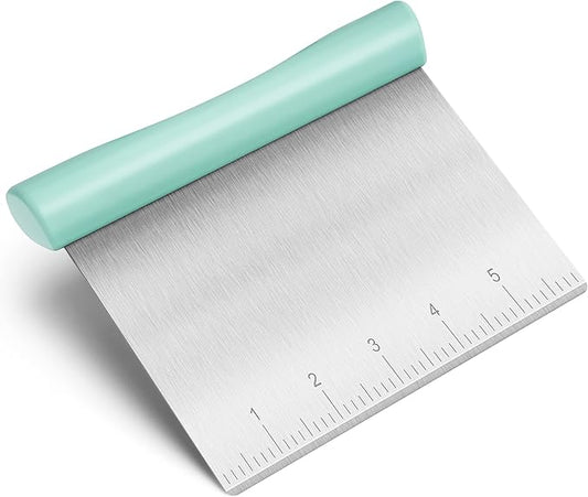 Upgraded 304 Stainless Steel Multi-Purpose Bench Scraper with Measurement Marks, Dishwasher Safe, Dough Cutter for Pizza, Bread and Cookie Dough Vegetable Chopper, Baking Supplies, Mint Green by Rainspire