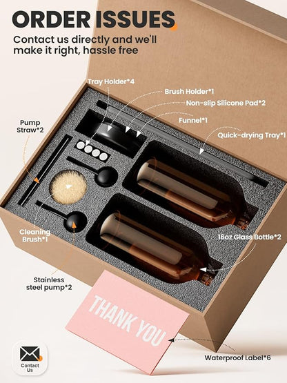 [Luxury] Kitchen Soap Dispenser Set - 16OZ Amber Glass Bottle, Stainless Steel Pump, Instant Dry Tray, Waterproof Labels, Non-Slip Silicone Pad, and Dish Brush | Upgrade for Your Kitchen and Bathroom - Image 6