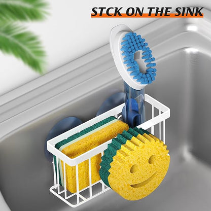 MURLONG Sponge Holder Smiley Face,Sink Caddy,Kitchen Organizer with 2 Suction Cups/1 Adhesive Strips,Designed for Sponge,Soap,Dish Brush,Scrubber - White - Image 5