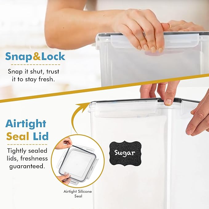 Shazo 2 PC (9.5L | 321 Oz) Extra Large Bulk Food Storage Containers with Airtight Lids for Flour, Sugar, Rice, Cereal & Pasta - Leakproof, BPA-Free Plastic Canisters for Kitchen & Pantry Organization - Image 7
